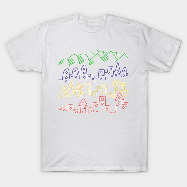 Rainbow City Skyline T-Shirt by JonGrin